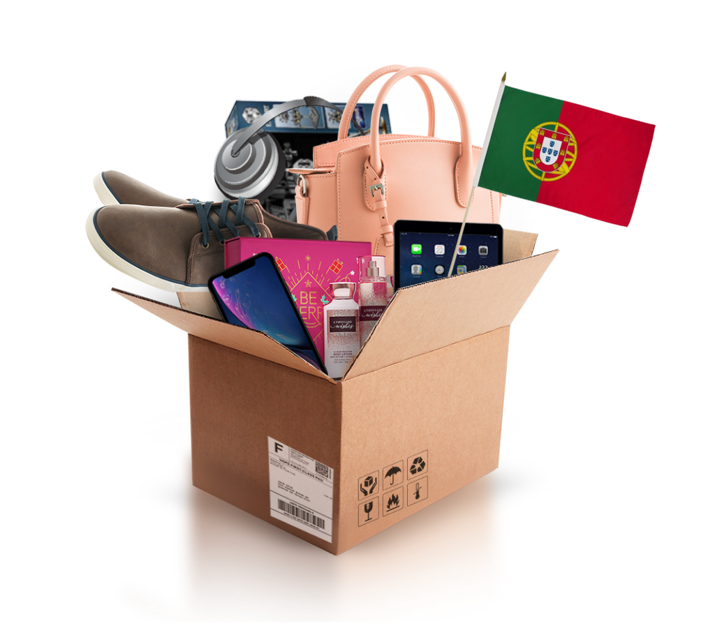 box with various products and the flag of portugal