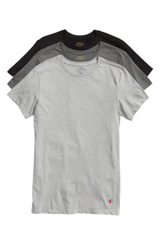 Polo Ralph Lauren Slim Fit Crewneck Men’s t-shirts in black, dark gray, and light gray