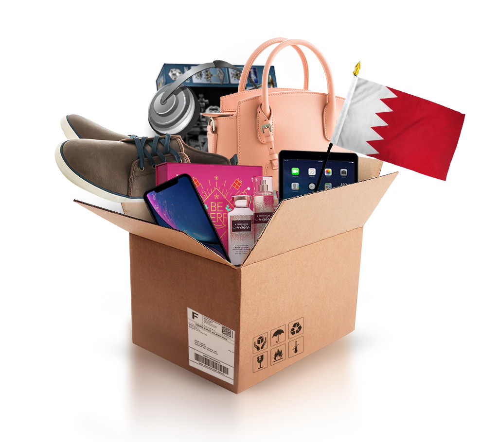 box with various products and the flag of bahrain