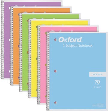 6 pastel-colored notebooks with spirals from Oxford