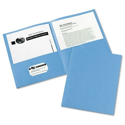 Two light-blue, double-sided Avery folders