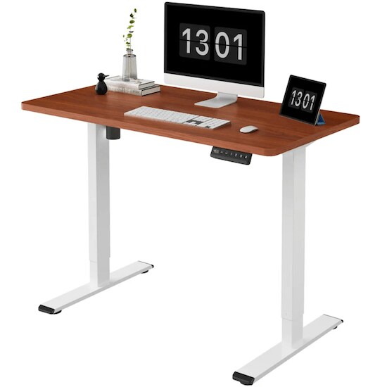 A Mahagony and White Inbox Zero Electric Home Office Ergonomic Memory Controller Height Adjustable Standing Desk 