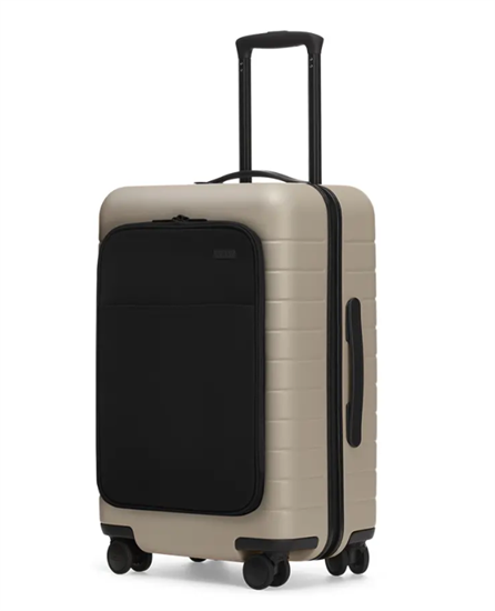 The Bigger Carry On with Pocket from Away Luggage in sand and black