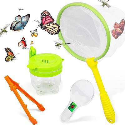 Bug Catcher kit with a bug net, mini bug case, magnifying glass, and tweezers