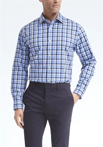 YUNY Men Business Regular-Fit Gingham Tops Non-Iron Dress Shirt Green XS 