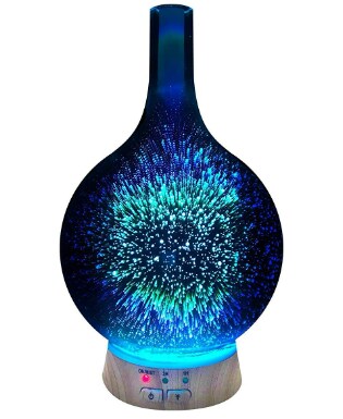 Aromatherapy Essential Oil Diffuser for Therapeutic Oils | 3D Glass Vase Cover with Colorful LED Light Display | Cool Mist Aroma Therapy Diffusers | Versatile Nightlight, Humidifier with Auto Shut-off Round Bottom Flask