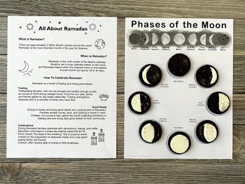 two pages of moon phase activity sheets