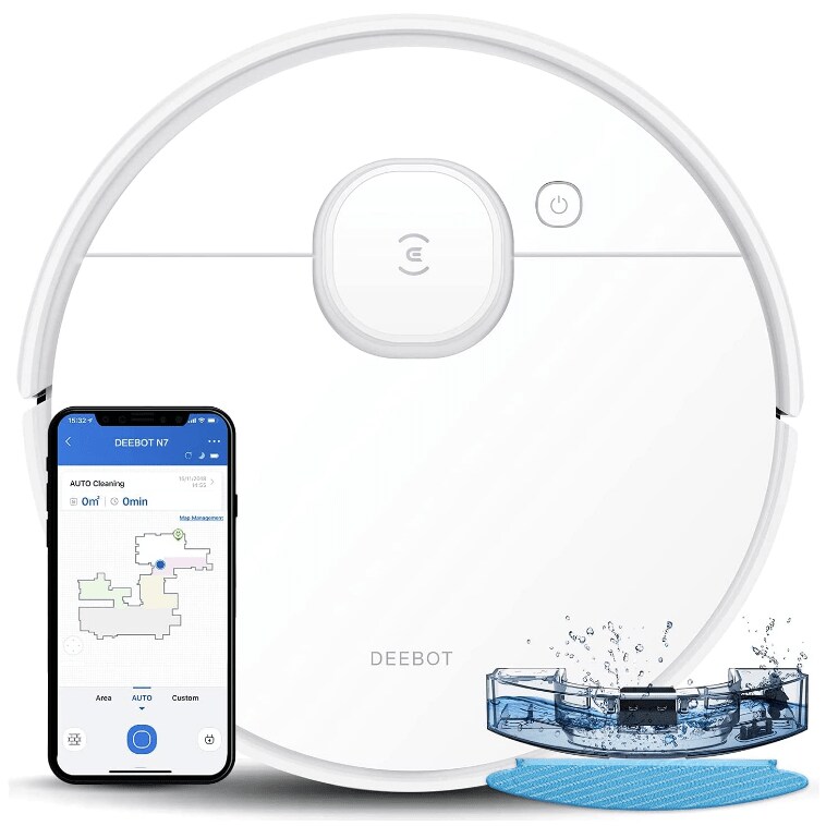 White ECOVACS Deebot Robot Vaccum and Mop Cleaner with Smart Phone Map of Floorplan