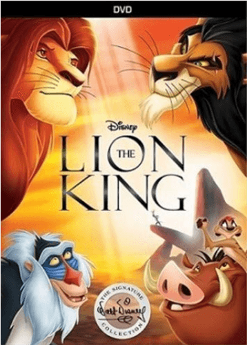 The Lion King DVD cover featuring the Lion King's main characters
