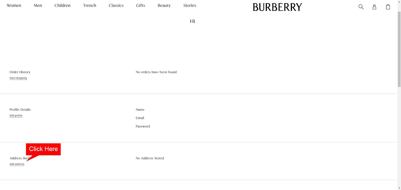 Burberry Account Information