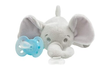 Philips AVENT Ultra Soft Snuggle Pacifier Holder with Detachable Pacifier, 0-6m, Elephant, SCF348/03 Ultra Soft Snuggle 0-6m Elephant