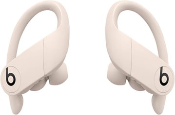 A pair of ivory Beats Powerbeats Pro wireless earbuds