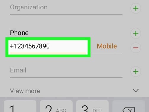 Online form displaying the phone number input field with country code