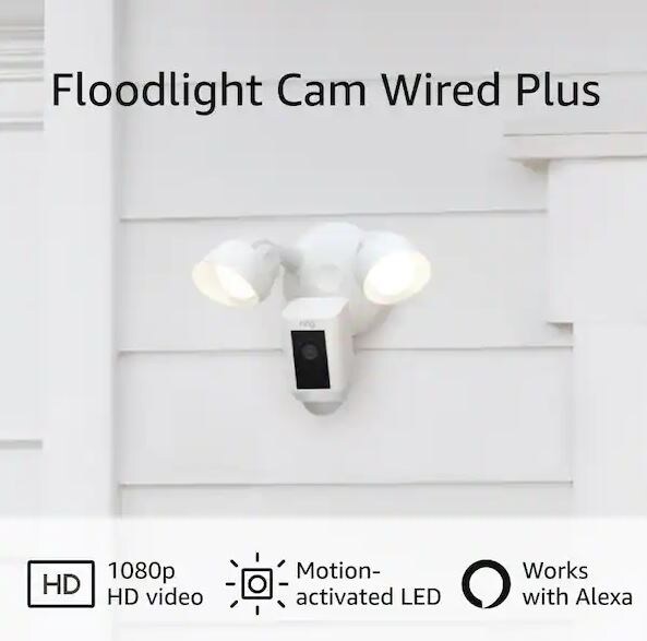 white floodlight wired Ring camera