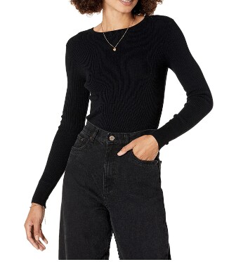 The Drop Women's Amber Fitted Ribbed Crew Neck Sweater Small Black