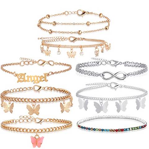 Hicarer 8 Pieces Anklets for Women Cute Charms Butterfly Ankle Bracelets