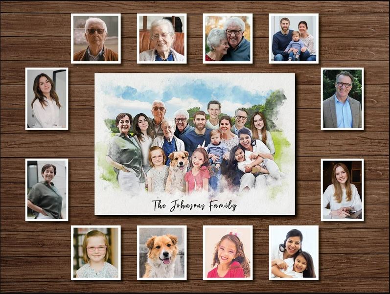 family portrait of the johnson family featuring separate grandparents, parents, children, and the family pet to be featured in one image