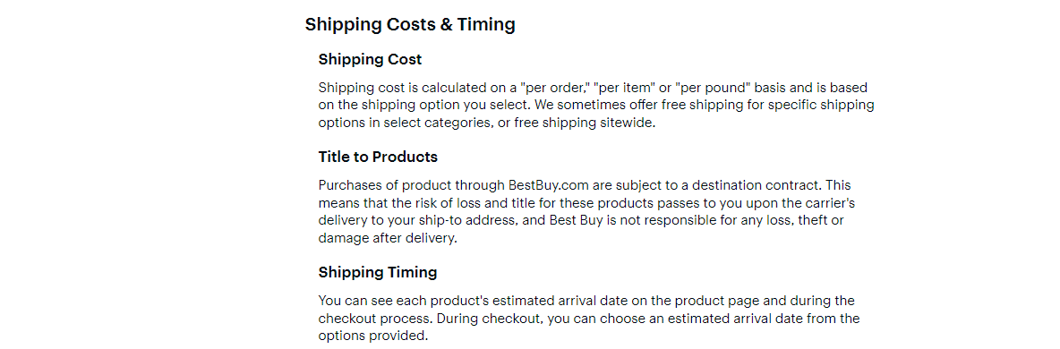 BestBuy domestic shipping prices