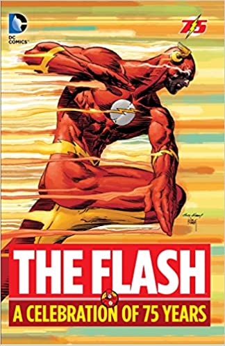 Image of the Flash running on the cover of a DC comic titled The Flash A Celebration of 75 Years