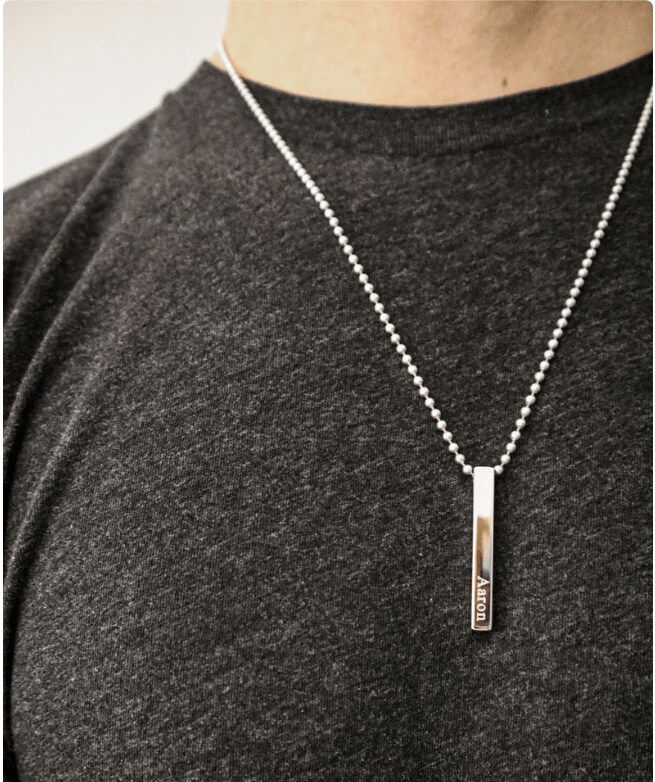 PERSONALIZED Bar Men Necklace - Morse Code Coordinates Engraved Bar Necklace