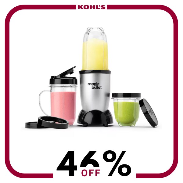 A black and silver blender with multiple attachments