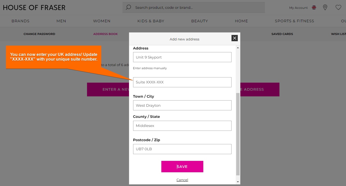 Add MyUS Address to House of Fraser Member Checkout