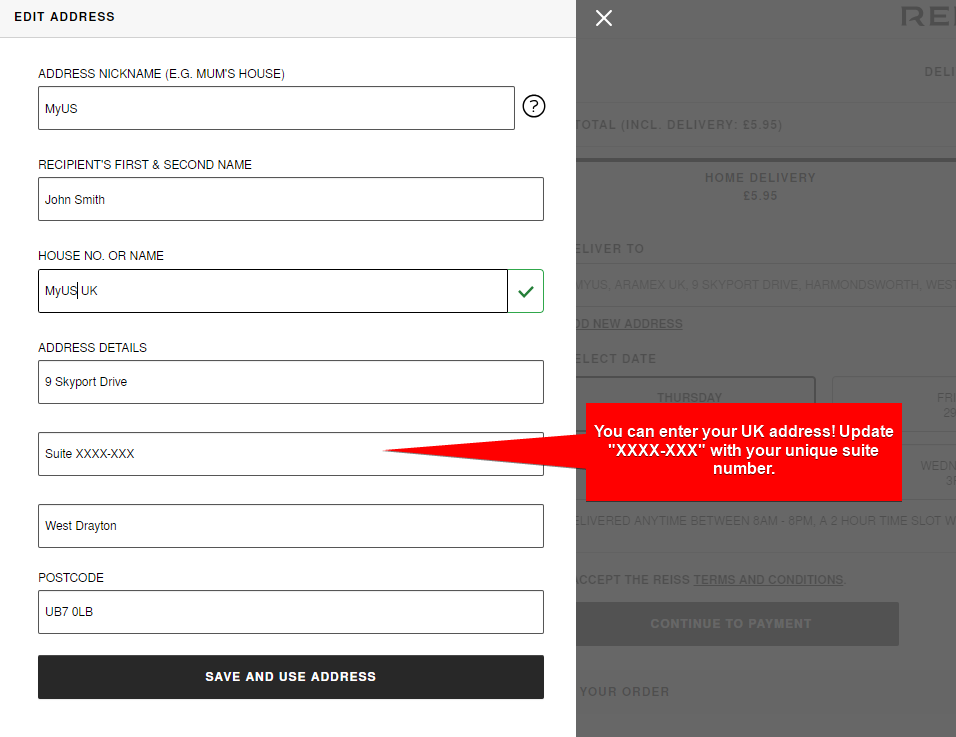 Add MyUS Address to Reiss Guest Checkout