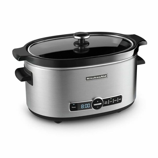 KitchenAid 6-Quart slow cooker in grey and a solid glass lid