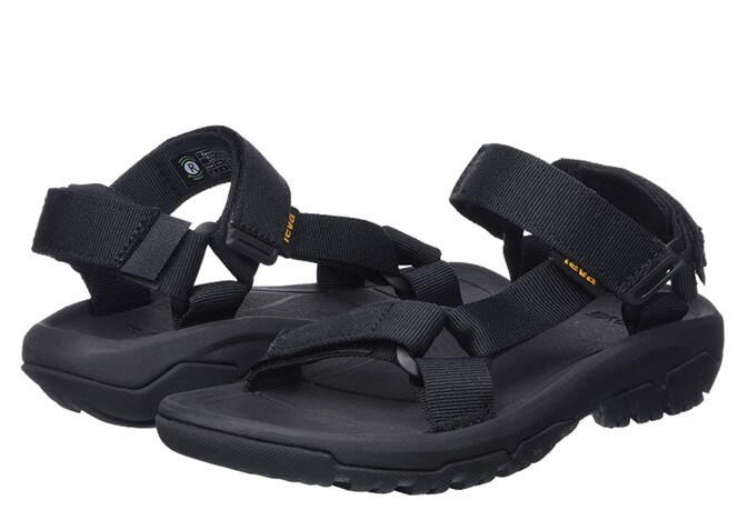 A pair of men’s black Hurricane Xlt2 sandals with EVA foam midsole and rugged durabrasion dubber outsole