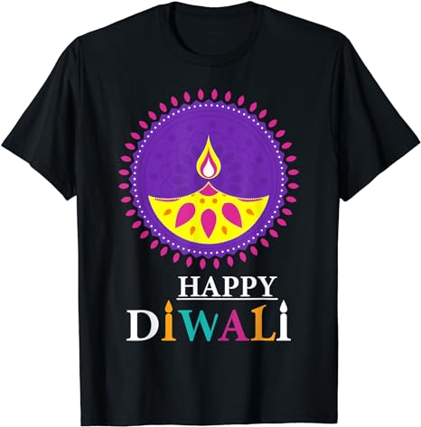 black and purple happy diwali t-shirt