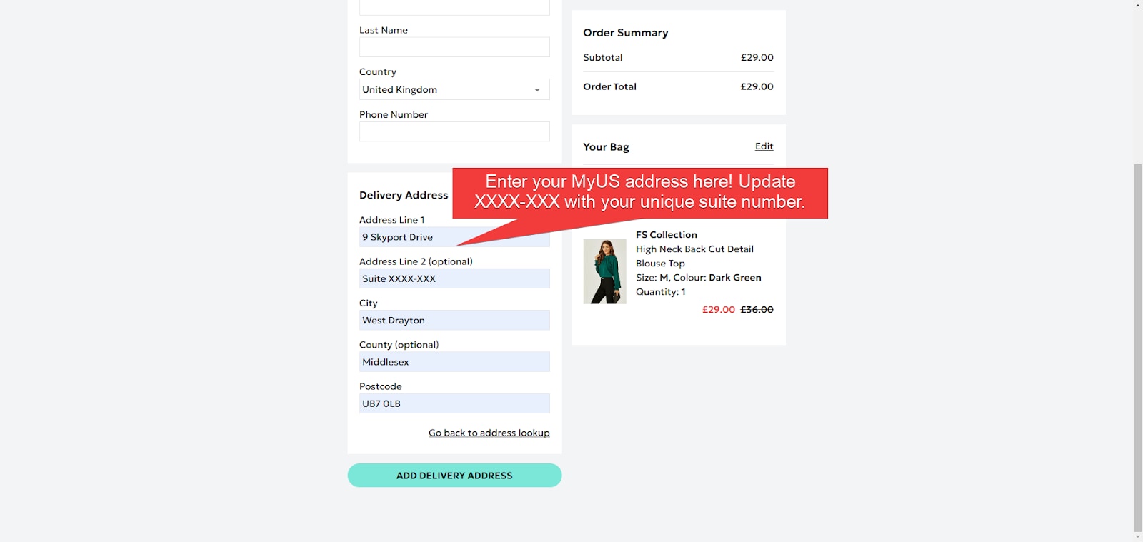 Add MyUS Address to Debenhams Guest Checkout