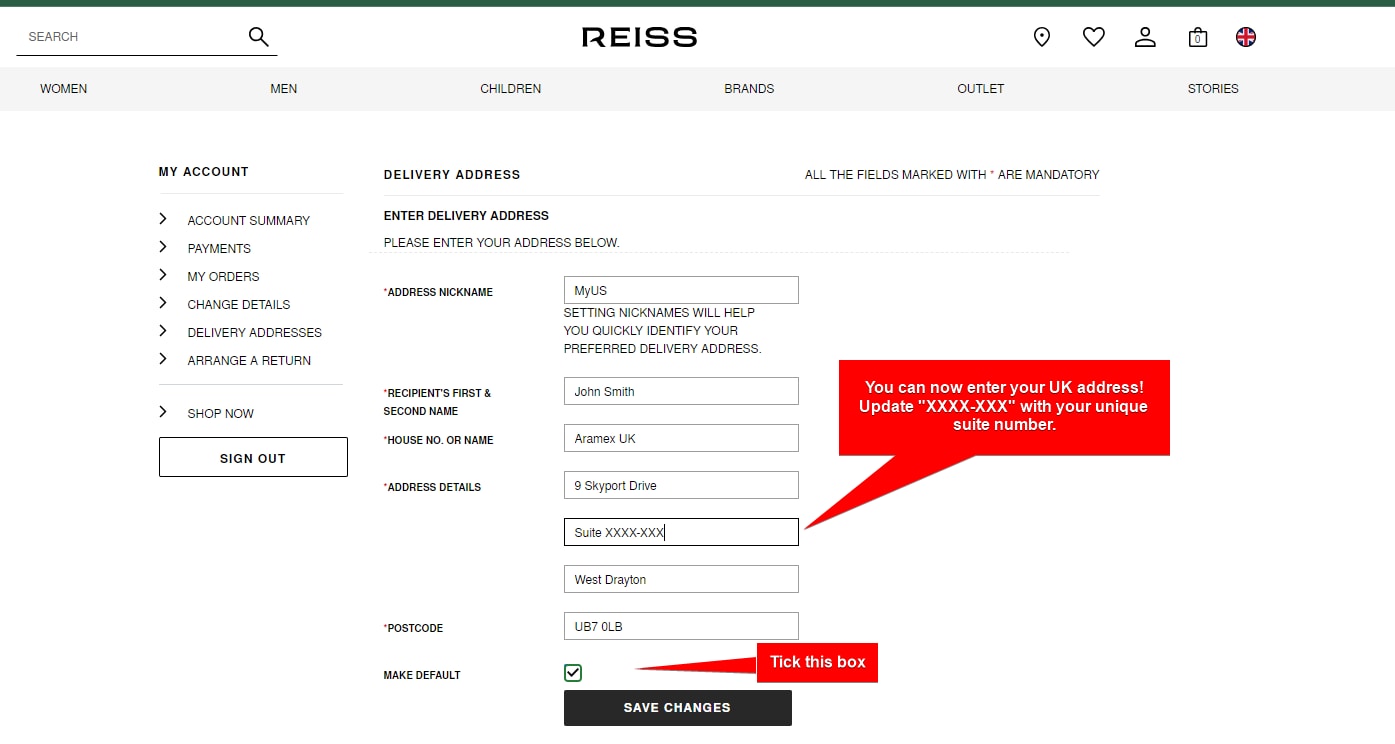 Add MyUS Address to Reiss Member Checkout