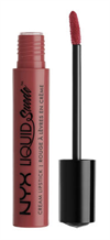 Red lipstick tube with brush upside down