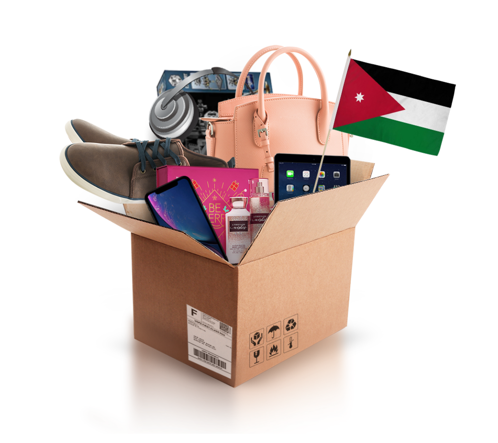 box with various products and the flag of jordan