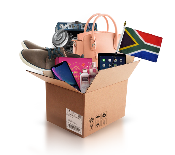 box with various products and the flag of south africa