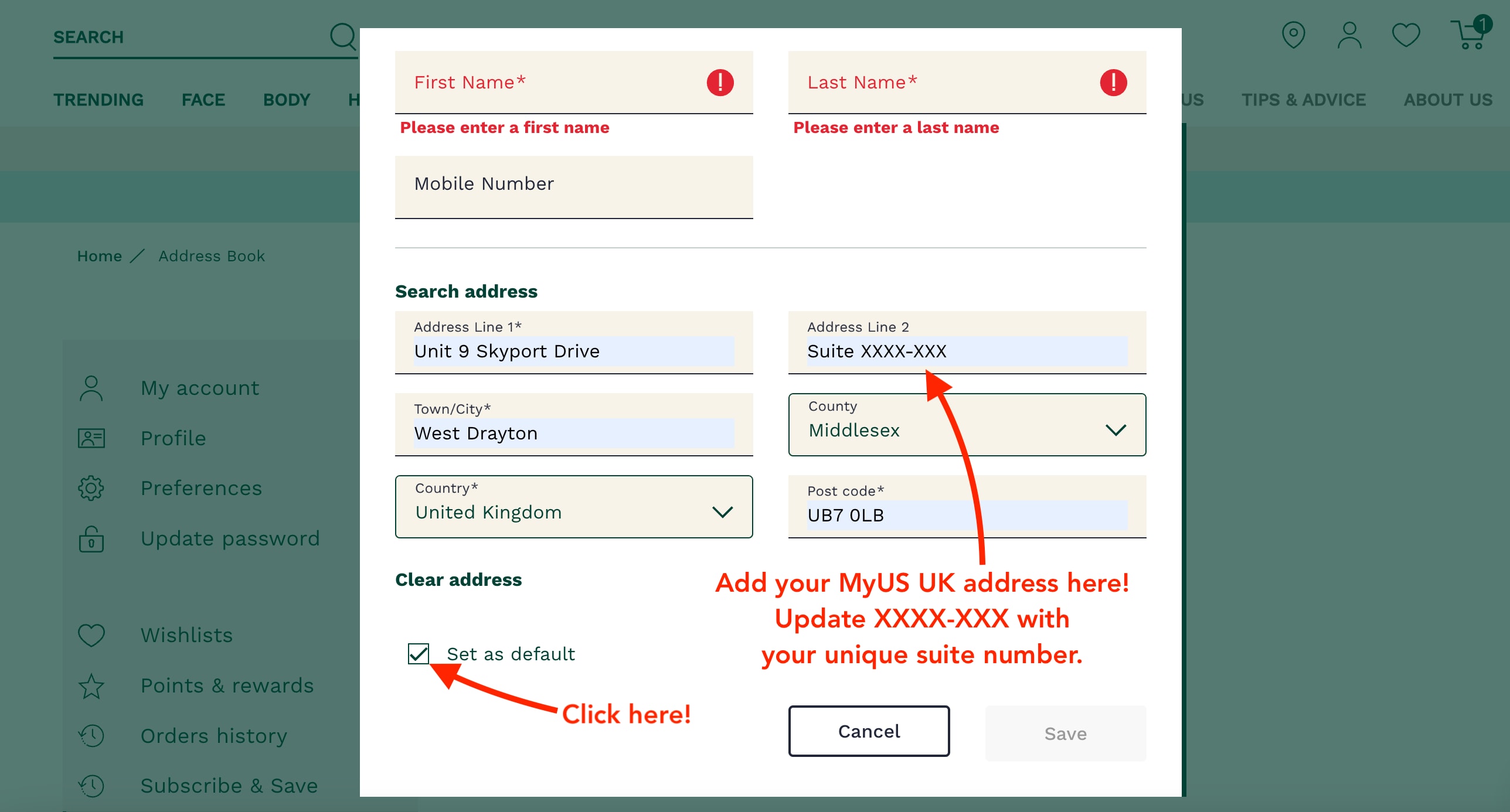 Add MyUS Address to The Body Shop Member Checkout