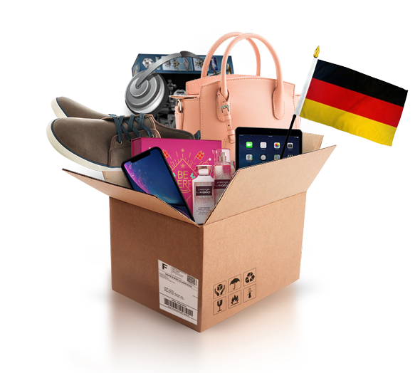 box with various products and the flag of germany