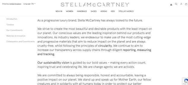 Screenshot of Stella McCartney’s website