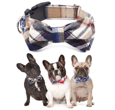 1234567 Freezx Dog Collar with Bow Tie - Adjustable 100% Hand Made Cotton Design - Cute Fashion Dog Collars with Bow Ties for Small Medium Large Dogs - Red,Brown,Blue,Green,Yellow Plaid Stripe Pattern L collar length 13.5"- 16.5" Brown