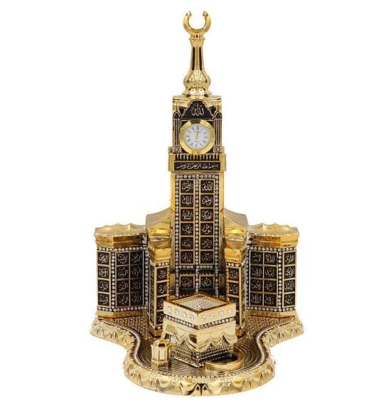 Islamic table décor Kaba clock tower with 99 names of Allah in gold
