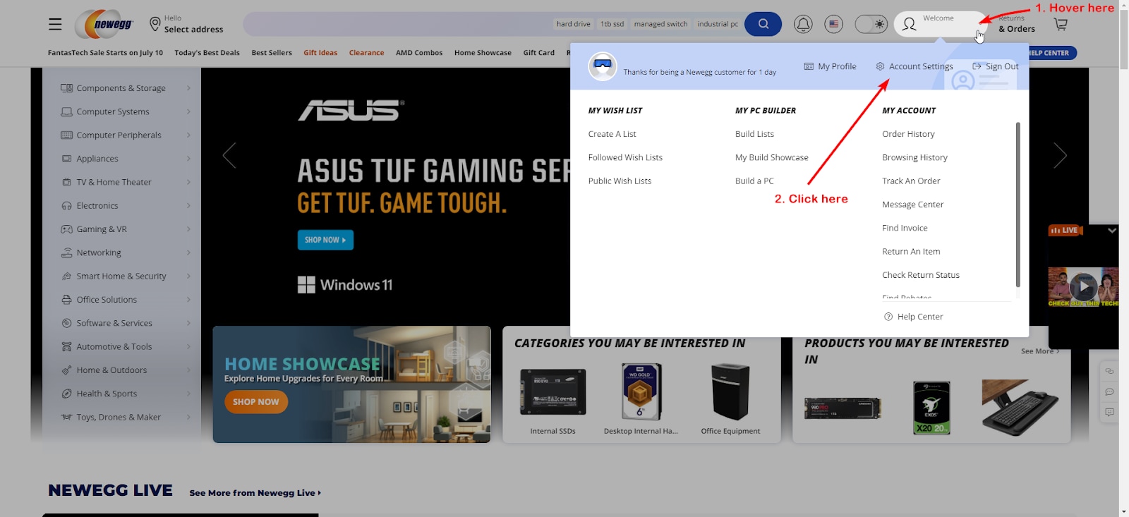 Newegg Member Home Page