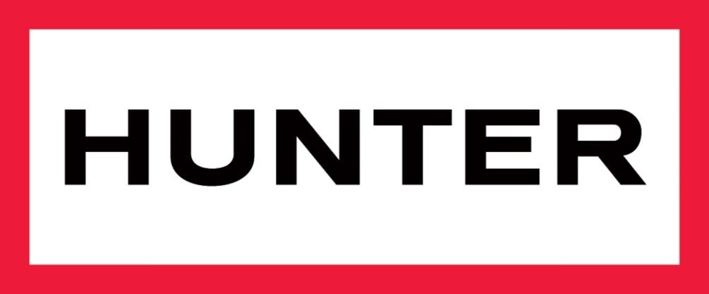 Simple black Hunter logo with a bright red border on a white background