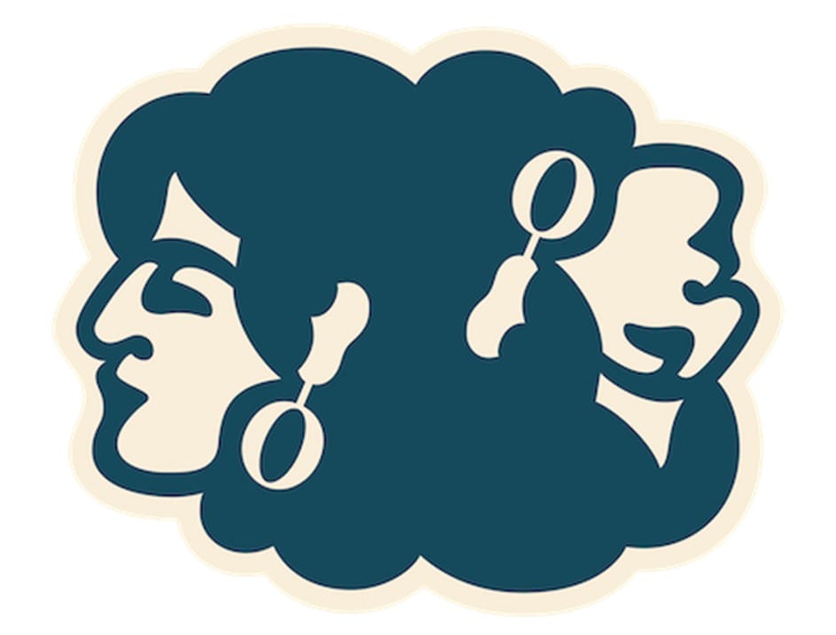 two women’s heads graphic logo in blue