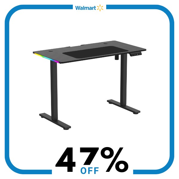 A black adjustable desk