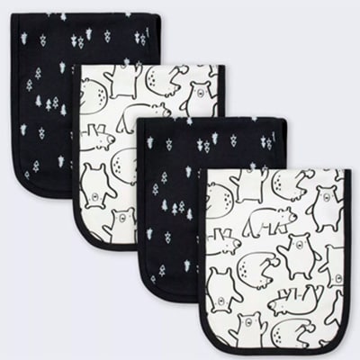 Black and white bear interlock and terry burp cloth set of 4