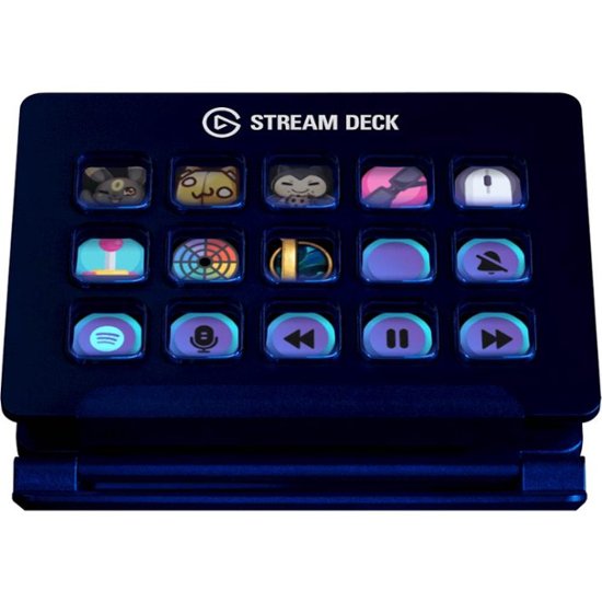 stream deck keyboard featuring various icons that trigger streaming service features or icons to appear