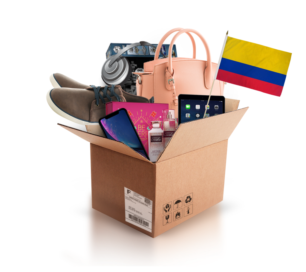 box with various products and the flag of colombia