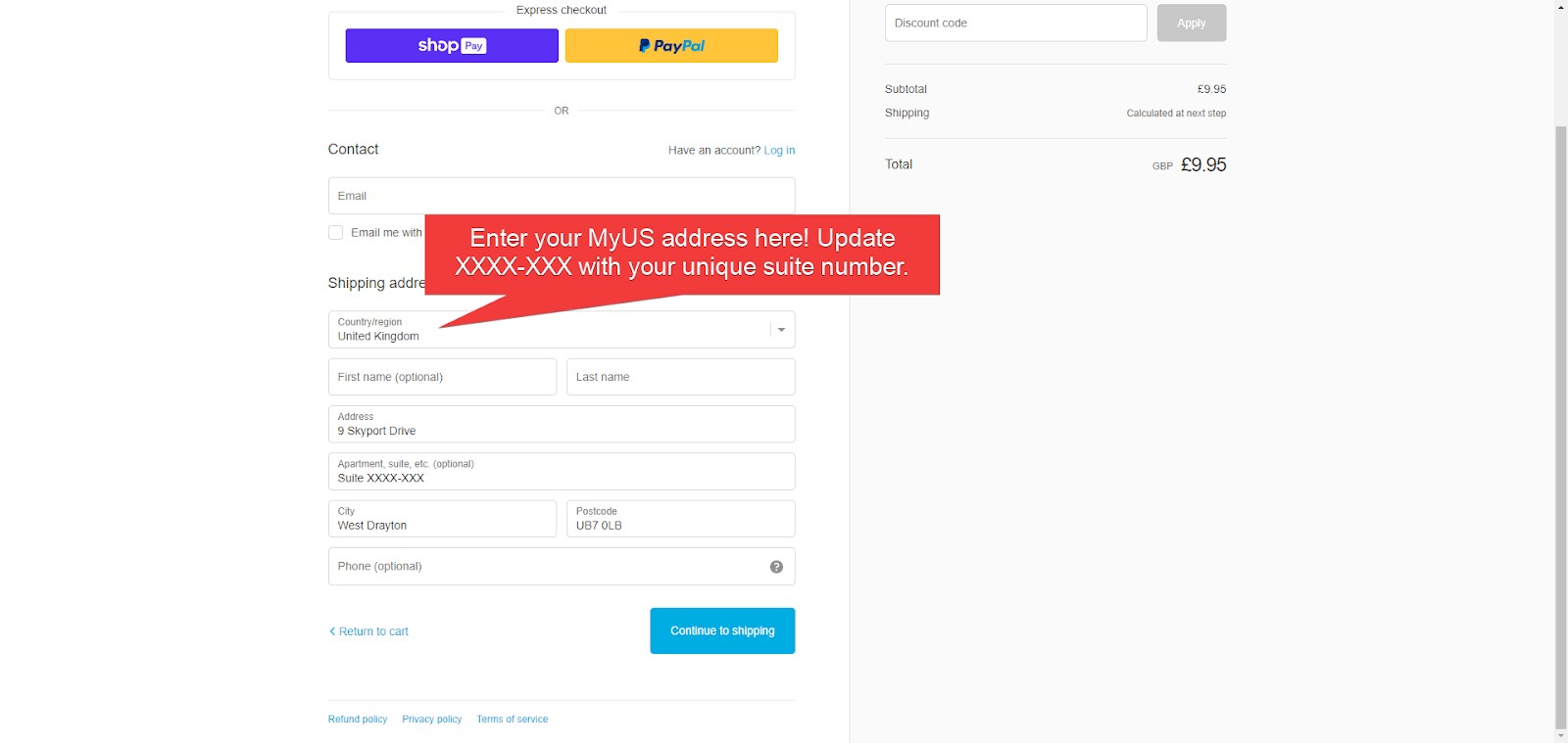 Add MyUS Address to Target Dry Guest Checkout