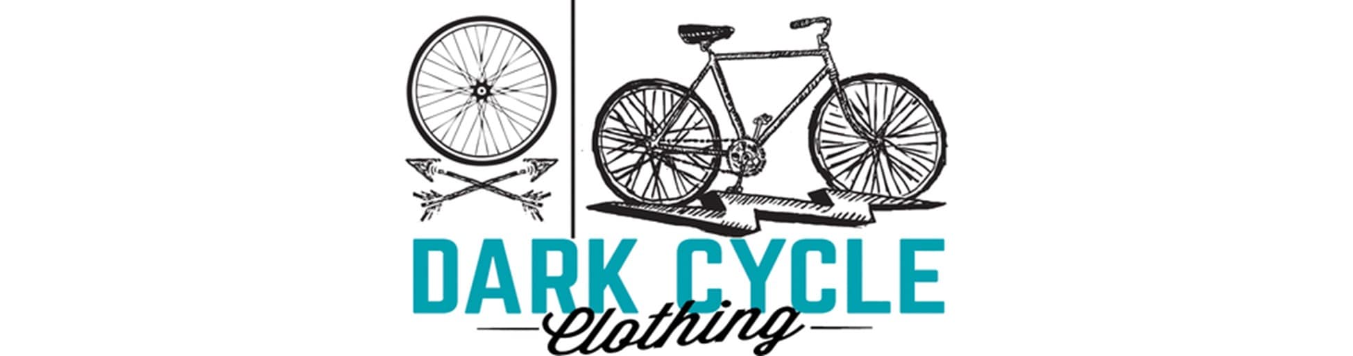 blue and black text logo with a bicycle, lightning bolt, wheel, and arrow graphics 