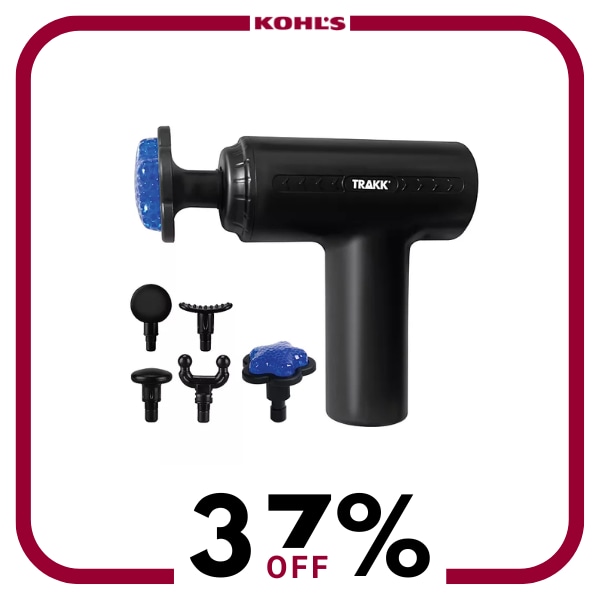 A black massage gun with accessories